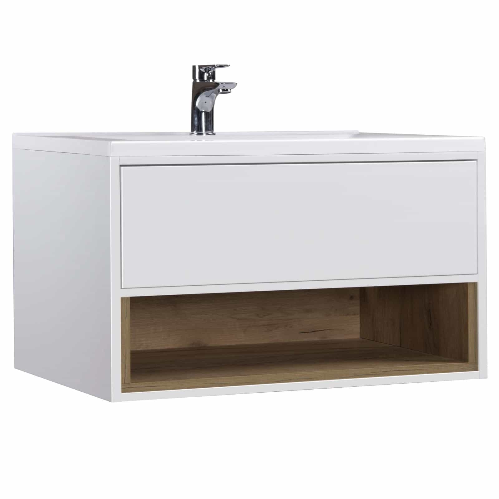 Set Mobilier Baie Suspendat din MDF Vopsit-Lacuit Bravo 80-A + Lavoar Blat integrat Alb Cosmo 80 / 800x480x450mm