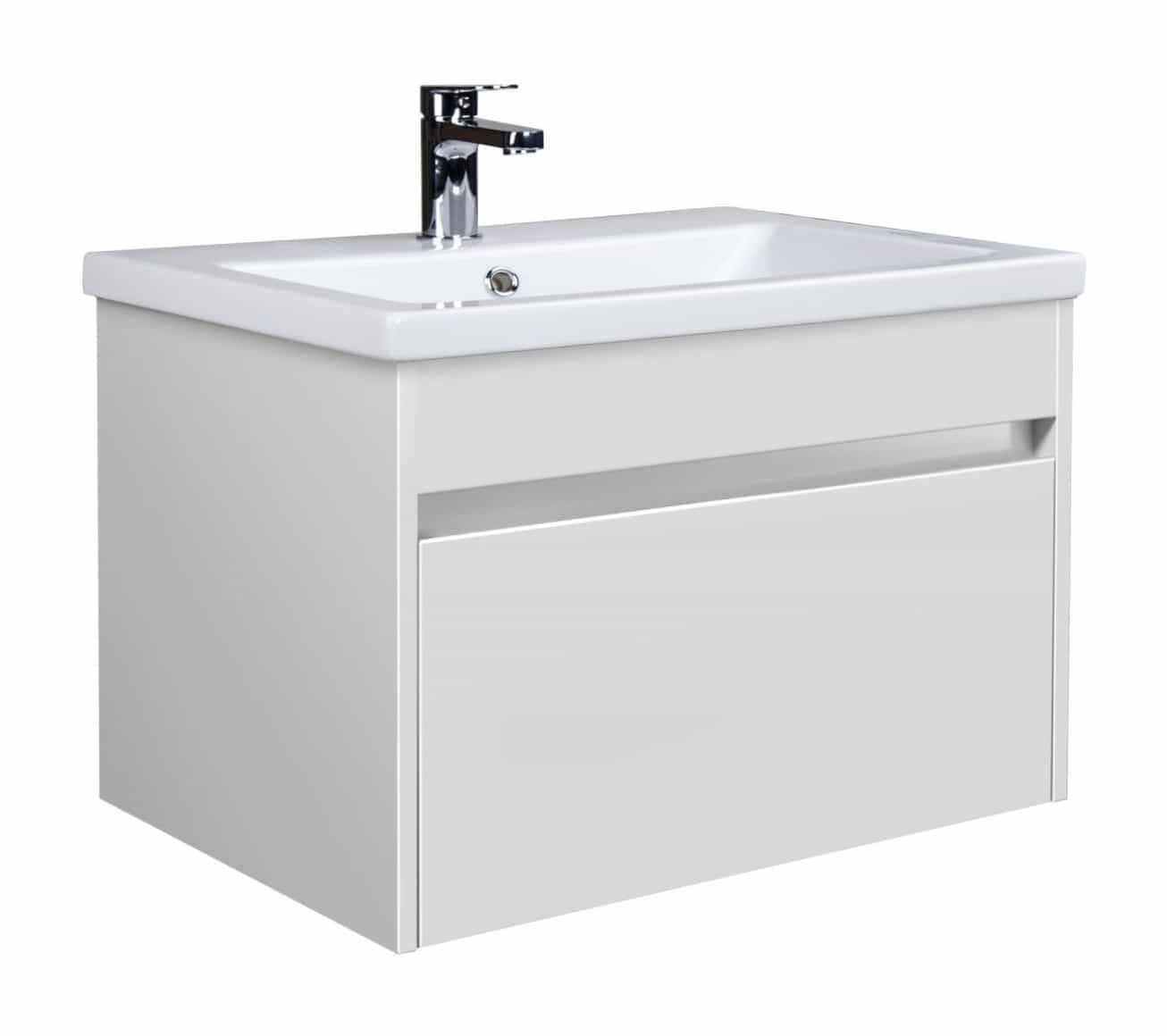 Set Mobilier Baie Suspendat din MDF Vopsit Prime 60-A + Lavoar Blat integrat Alb Ceramica Como 60 / 600x430x450mm