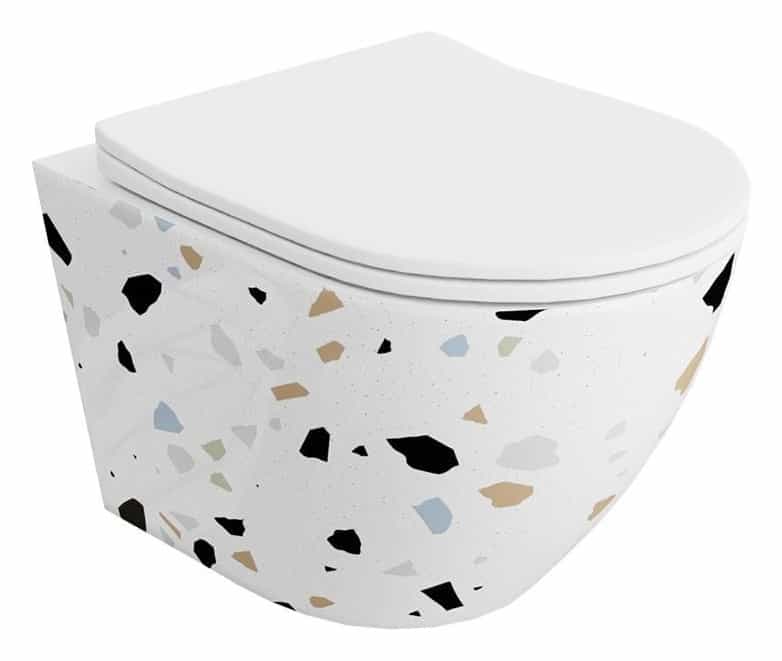 Set Vas WC Sofia Stone suspendat rimless alb ceramica + capac UV softclose